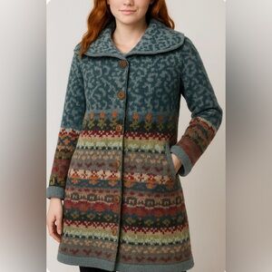 Sundance Fair Isle Wool Knit Coat‎ Sweater Jacket 🌙 Whimsygoth Boho Cottagecore